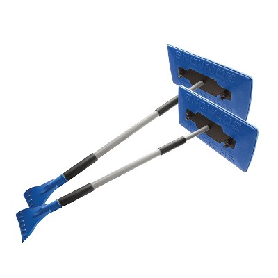 Snow Joe SJBLZD-JMB2-SJB 2-Pack Jumbo Telescoping Snow Broom + Ice Scraper, Blue/Blue