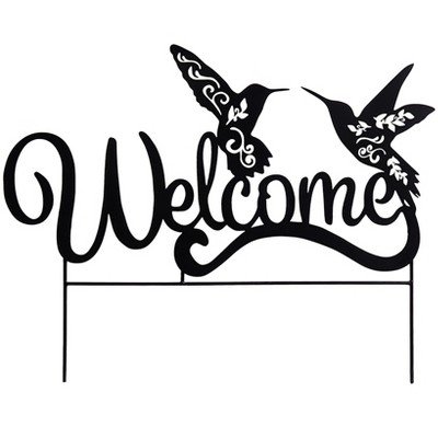 Black Metal Welcome Hummingbird Garden Stake