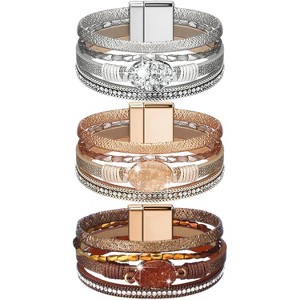 3-Pack Bohemian Faux Leather Multi-Layered Wrap Bracelets with Circle Design, Western Jewelry for Women & Men - 1 of 4