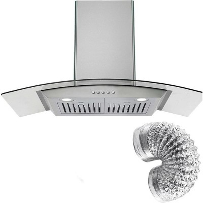 30" Curved Glass Range Hood Kitchen Vent Hood Ducted/Ductless 400 CFM 3 Speeds Mechanical Control