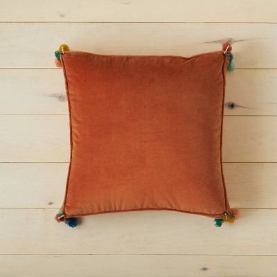 Oversized Solid Velvet Square Floor Pillow with Tassels Rust - Opalhouse™ designed with Jungalow™