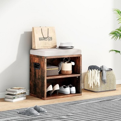 SEVOBAL Small Shoe Bench Entrywaywith Cushion Shoe Benches with Storage Seating Seat Entryway Shoe Rack Entryway Show Racks, Brown, 15.35"*11.4"*16"