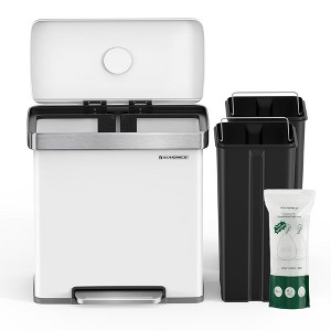 SONGMICS Kitchen Trash Can, 16 Gallon (2 x 8 Gallon) Dual Compartment Garbage Can, 60L Pedal Recycling Bin, Stainless Steel, 15 Trash Bags Included - 1 of 4