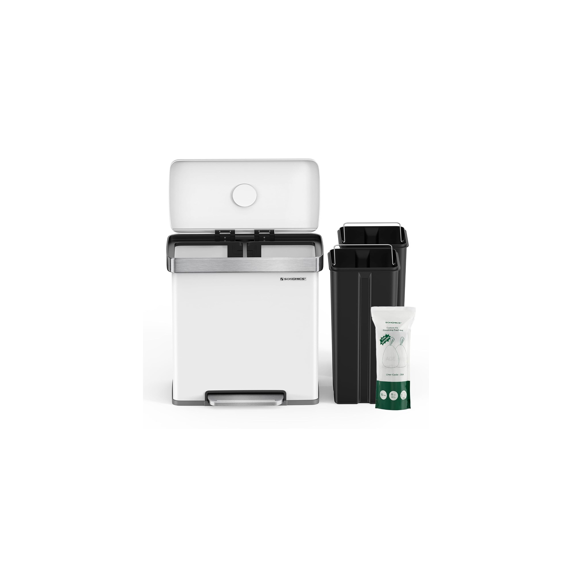 SONGMICS Kitchen, 16 Gallon Dual Compartment Garbage Can