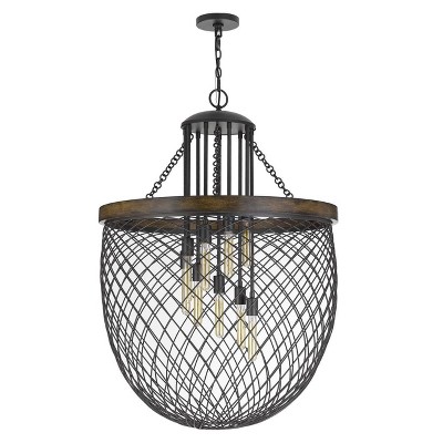 31.5" x 31.5" x 44.25" 9-Light Metal/Wood Marion Mesh Shade Chandelier Bronze - Cal Lighting