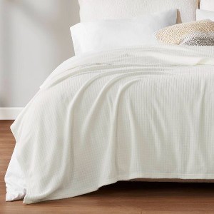 Sapphtopaz 66"W x 90"L Micro Fleece Blanket, Grid Pattern Cooling Blanket Twin Size, Anti-Pilling Throw Blanket for Bed, Twin Blanket - 1 of 4
