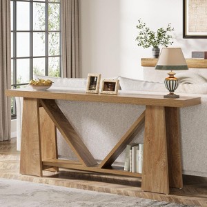 Gulches Farmhouse Console Table, 2-Tier, Natural Brown Wood, Extra Long 70.9", Sofa/Entryway/Hallway Table - 1 of 4