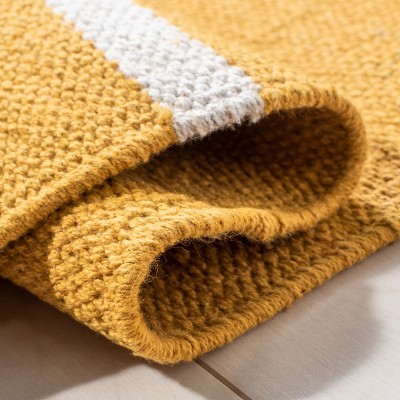 Gold and Ivory Handwoven Cotton Runner Rug, 2'3" x 8'