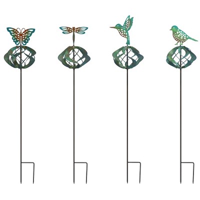 Transpac Metal Kinetic 27inch Garden Yard Stakes Birds and Butterfly Decorations Set of 4 Spring Home Decorations