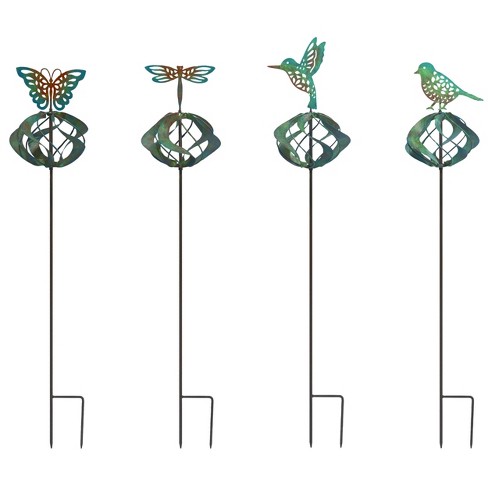 Transpac Metal Kinetic 27inch Garden Yard Stakes Birds and Butterfly Decorations Set of 4 Spring Home Decorations - image 1 of 4