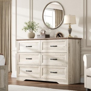 6 Drawers Dresser for Bedroom, Chest of Drawers with Wide Metal Handle, Farmhouse Modern Wooden Dresser, Storage Organizer for Bedroom, Living Room - 1 of 4