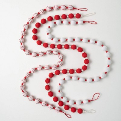 6'L Sullivans Candy Cane Fabric Ball Garland - Set of 3  Red Christmas Garland