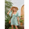 Womens Dress V Neck Tie Knot Short Flutter Sleeve Flowy Mini Dress - 3 of 3