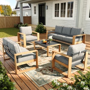 LayinSun 5 Pieces Aluminum Patio Furniture Set with Coffee Table, Oversized Seat with Hight Back, Outdoor Conversation Sets - 1 of 4