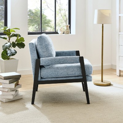 Blue Velvet Barrel Accent Chair with Wood Frame