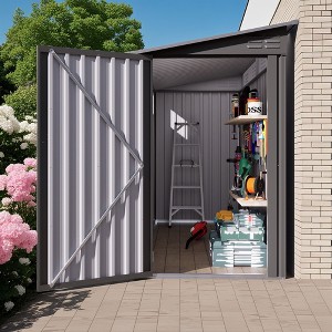 PAGED 4x9 FT Outdoor Storage Shed with Sloping Roof,Metal Tool Shed with 2 vents and 1 Side Open Door,Compact Garden Shed for Patio,Gray - 1 of 4