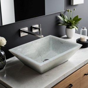 Beige Marble Rectangular Vessel Sink – 16.92 x 13.38 Inch Handcrafted Natural Stone Bathroom Sink, Polished Marble Vanity Basin Contemporary Design - 1 of 4