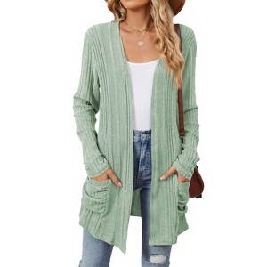Coolmee Women's Cardigan Sweaters Lightweight Open Front Thin Long Cardigans Fall Long Sleeve Knit Sweater with Pockets - 1 of 4