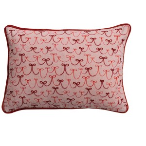 Storied Home Cotton Velvet Lumbar Pillow with Printed Bow & Striped ...
