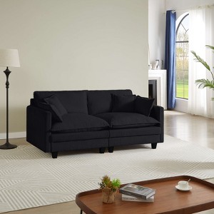 ORRD Modular L-Shaped Sofa, Deep Seat Couch with 4 Pillows, Modern Style, Black - 1 of 4