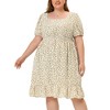 Agnes Orinda Women's Plus Size Floral Smocked Waist Ruffle Hem Square Neck Short Sleeve Casual A Line Midi Dresses - 2 of 4