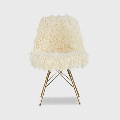 Remy White Faux Fur Slipper Chair with Gold Metal Base