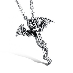 Dragon Dagger Necklace for Men or Women Stainless Steel Biker Goth Ginger Lyne Collection - 1 of 4