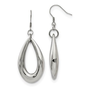 Black Bow Jewelry 35mm Puffed Teardrop Dangle Earrings in Stainless Steel - 1 of 4