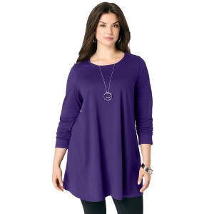 Roaman's Women's Plus Size Ultimate Long Sleeve Crew Neck Tunic - 1 of 2