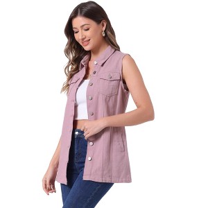 INSPIRE CHIC Women's Sleeveless Casual Button-Down Side Pockets Long Jean Vests - 1 of 4