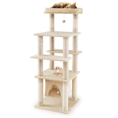 Costway Large Multi-level Cat Tree 58" Tall Cat Tower with Swaying Aerial Condo Perch Bed Brown/Beige