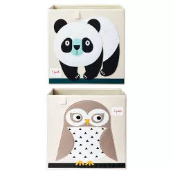 3 Sprouts Large 13 Inch Square Children's Foldable Fabric Storage Cube Organizer Box Soft Toy Bin, Friendly Owl and Panda Bear (2 Pack)