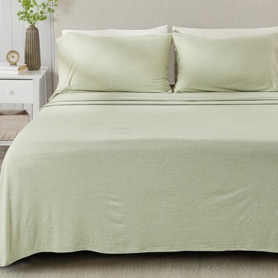 Heathered Eucalyptus Twin Cotton Blend Jersey Knit Sheet Set