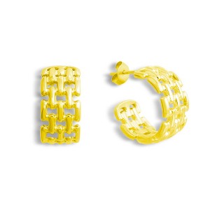 EVRY JEWELS WATERPROOF Gold or Silver Plated Watch Out Hoop Earrings - 1 of 4