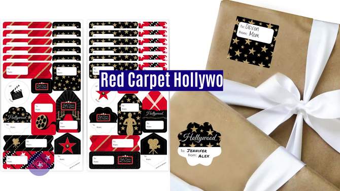 Big Dot of Happiness Red Carpet Hollywood - Assorted Movie Night Party Gift Tag Labels - To and From Stickers - 12 Sheets - 120 Stickers, 2 of 10, play video