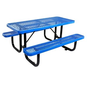 Itopfox 6 ft. Outdoor Steel Picnic Table with Umbrella Hole, Heavy-Duty Weatherproof Dining Table for Patio, Backyard, Rust-Resistant Blue Finish - 1 of 4