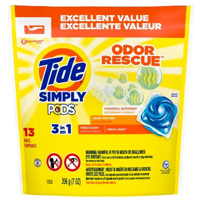 Tide Simply PODS Odor Rescue Liquid Laundry Detergent Pacs, 3 in 1 Powerful Detergent, Odor Fighters, Fresh Linen, 13 count