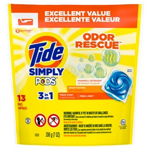 Tide Simply PODS Odor Rescue Liquid Laundry Detergent Pacs, 3 in 1 Powerful Detergent, Odor Fighters, Fresh Linen, 13 count - 1 of 4