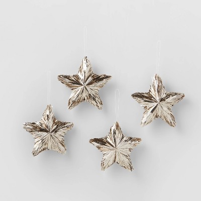 4ct Tinsel Stars Christmas Ornament Set Champagne - Wondershop™