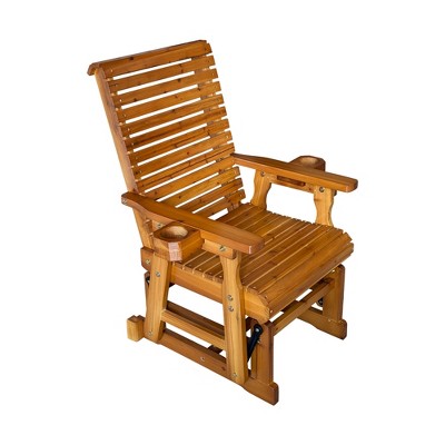 Fortune Candy Wooden Patio Glider for One Person Wide Slat Back / Bridge Back