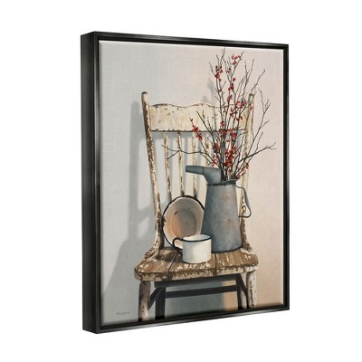 Vintage Rustic Neutral Canvas Painting with Black Frame