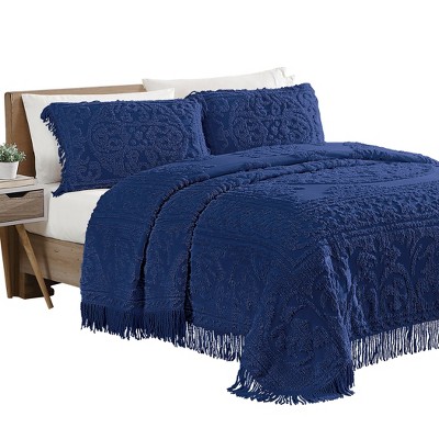 Collections Etc Medallion Chenille Textured Bedspread with Fringe Border