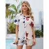 Womens Loungewear Set Casual Suit 2 Piece Short Sleeve Color Block Shirt Shorts Pajamas - 2 of 4