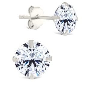 SHINE by Sterling Forever Sterling Silver Round Cut Prong Set Stud Earrings - 1 of 4