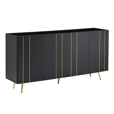 PDTEND Luxurious Shoe Cabinet with 5 Metal Legs and 4 Adjustable Shelves - Black