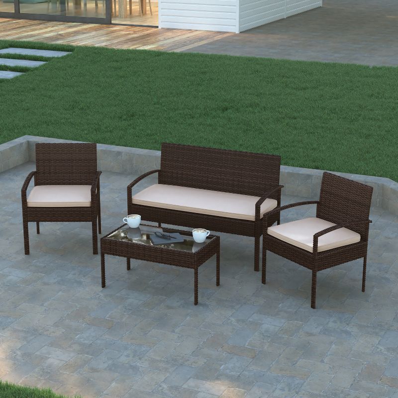 Emma and Oliver 4 Piece Patio Set with Steel Frame and Cushions - Outdoor Seating, 5 of 13