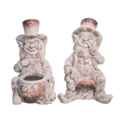 Transpac Whitewash MGO Garden Leprechaun St Patricks Day  Figurines Set of 2 Home and Garden Decorations