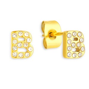 EVRY JEWELS WATERPROOF Gold or Silver Plated Stainless Steel Crystal Initial Stud Earrings - 1 of 2