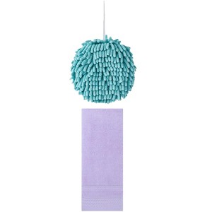 REGALWOVEN Solid Soft Absorbent Hand Towels for Bathroom Kitchen 14" x 30"/6" x 6" 2 Pcs - 1 of 4