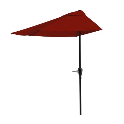 Red Steel Half-Canopy Patio Umbrella for Small Spaces
